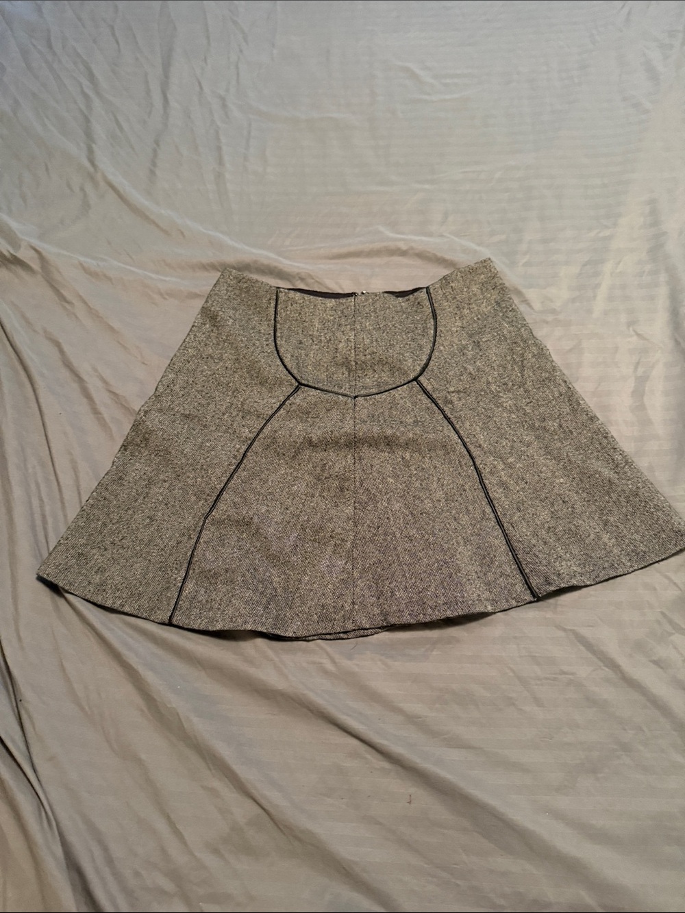 The Limited Gray Tweed Circle Skirt with Black Piping